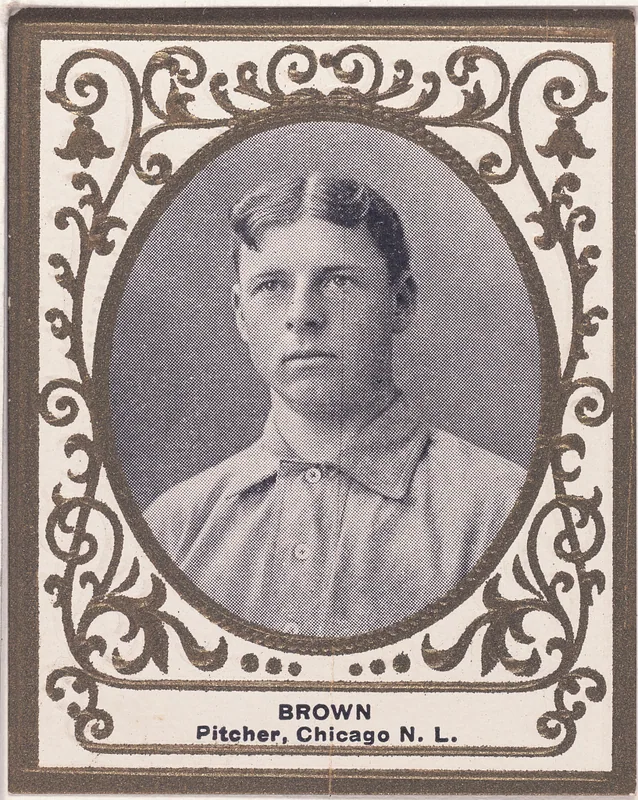 Front of Mordecai Brown card, 1909 T204 Ramly, catalog no. 20