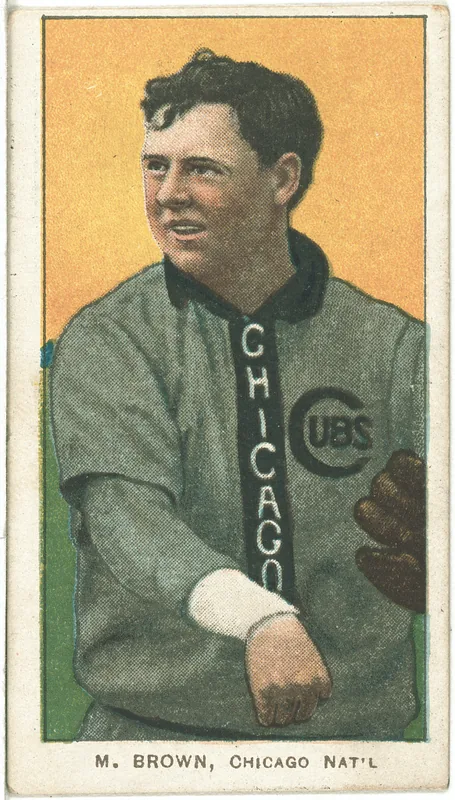 Front of Mordecai Brown card, 1909 T206 White Borders, catalog no. 569
