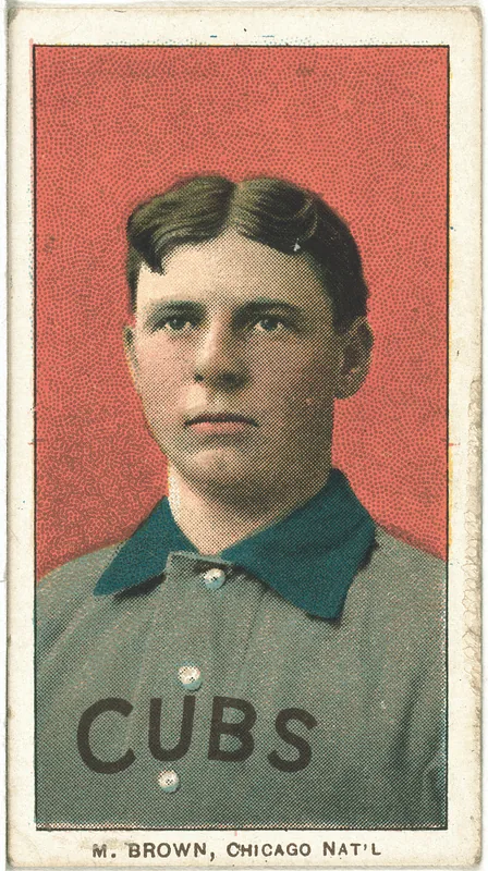 Front of Mordecai Brown card, 1909 T206 White Borders, catalog no. 591