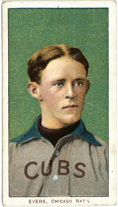 Front of Johnny Evers card, 1909 T206 White Borders, catalog no. 1707