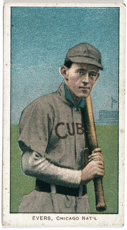 Front of Johnny Evers card, 1909 T206 White Borders, catalog no. 1737