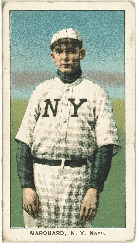 Front of Rube Marquard card, 1909 T206 White Borders, catalog no. 3056