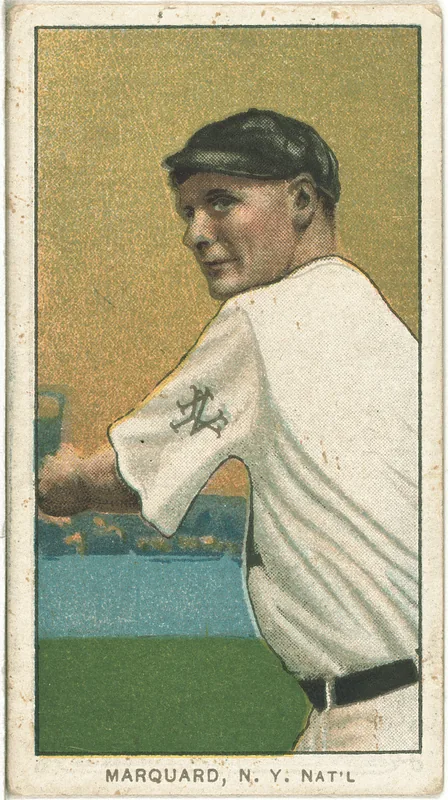 Front of Rube Marquard card, 1909 T206 White Borders, catalog no. 3066