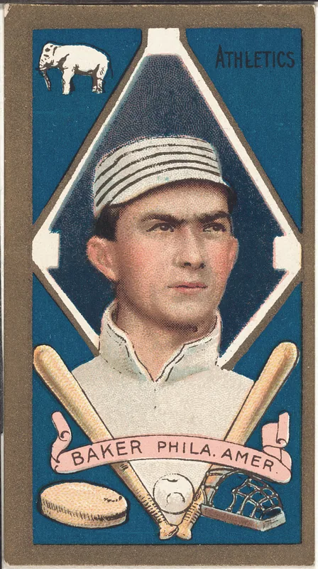 Front of Home Run Baker card, 1911 T205 Gold Borders, catalog no. 47