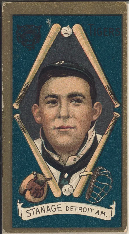 Front of Oscar Stanage card, 1911 T205 Gold Borders, catalog no. 1303