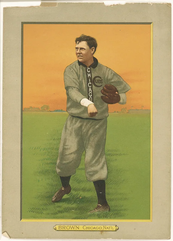 Front of Mordecai Brown card, 1911 T3 Turkey Red, cabinets, #1
