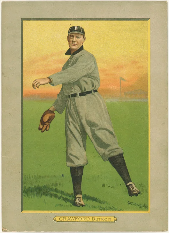 Front of Sam Crawford card, 1911 T3 Turkey Red, cabinets, #5