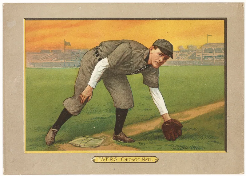 Front of Johnny Evers card, 1911 T3 Turkey Red, cabinets, #16