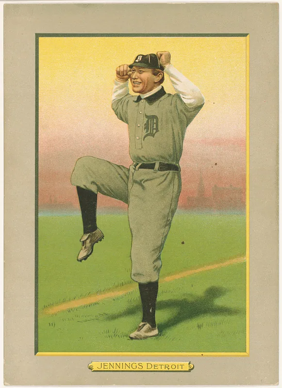 Front of Hughie Jennings card, 1911 T3 Turkey Red, cabinets, #18