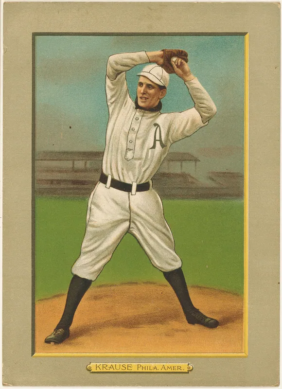 Front of Harry Krause card, 1911 T3 Turkey Red, cabinets, #22