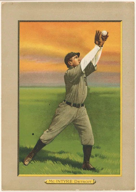 Front of Matty McIntyre card, 1911 T3 Turkey Red, cabinets, #25