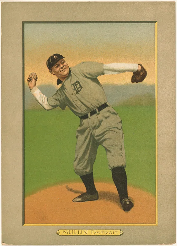 Front of George Mullin card, 1911 T3 Turkey Red, cabinets, #30