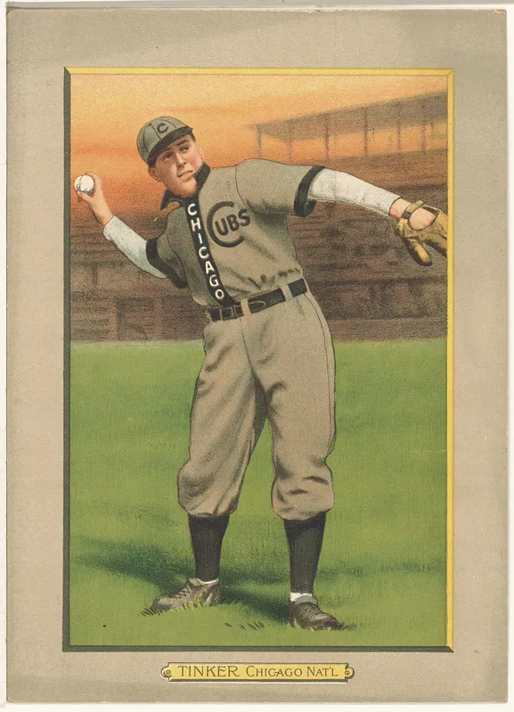 Front of Joe Tinker card, 1911 T3 Turkey Red, cabinets, #35