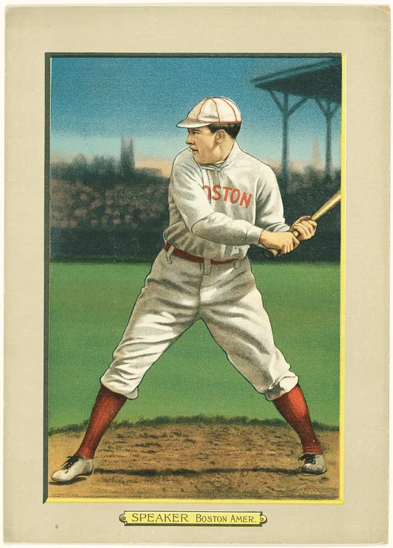 Front of Tris Speaker card, 1911 T3 Turkey Red, cabinets, #36