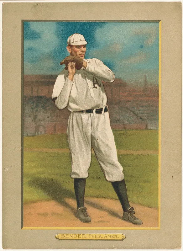 Front of Chief Bender card, 1911 T3 Turkey Red, cabinets, #80