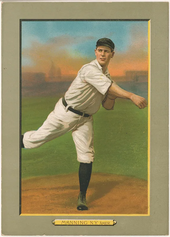 Front of Rube Manning card, 1911 T3 Turkey Red, cabinets, #107