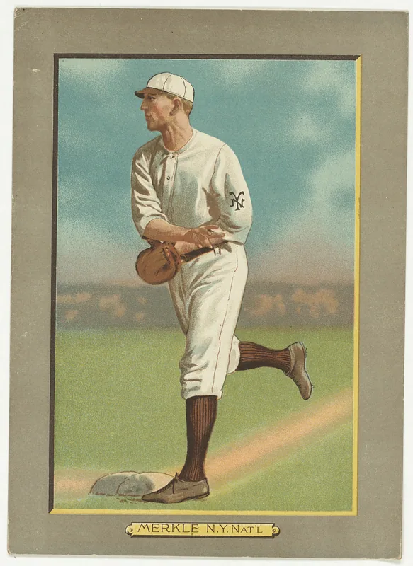 Front of Fred Merkle card, 1911 T3 Turkey Red, cabinets, #108