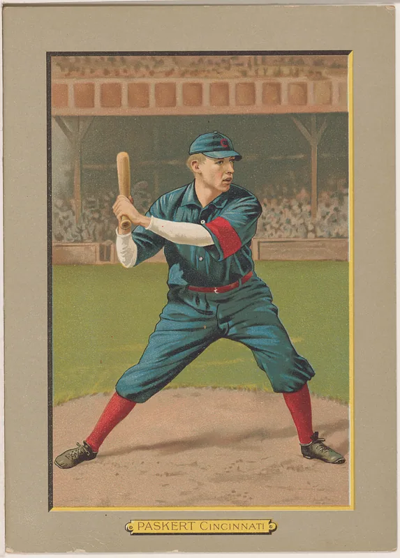 Front of Dode Paskert card, 1911 T3 Turkey Red, cabinets, #112
