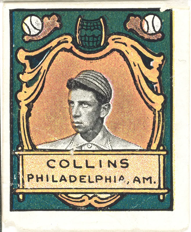 Front of Eddie Collins card, 1911 T332 Helmar Stamps, catalog no. 37