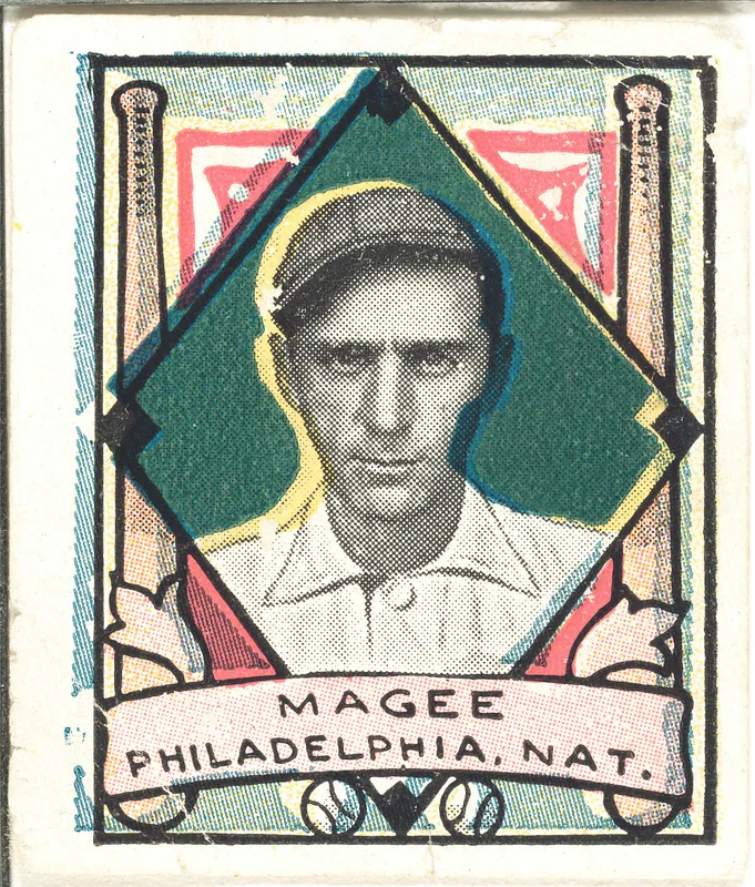 Front of Sherry Magee card, 1911 T332 Helmar Stamps, catalog no. 103