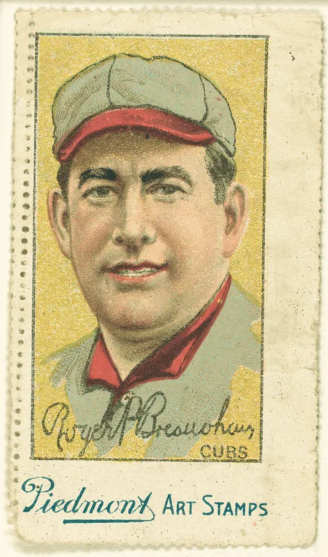 Front of Roger Bresnahan card, 1914 T330-2 Piedmont Art Stamps, catalog no. 14