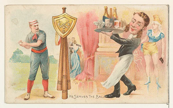 Front of He Serves The Ball card, 1893 N135 Duke, Talk of the Diamond, catalog no. 19