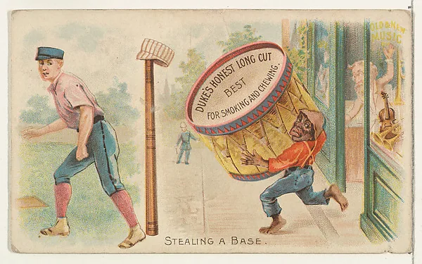 Front of Stealing A Base card, 1893 N135 Duke, Talk of the Diamond, catalog no. 24
