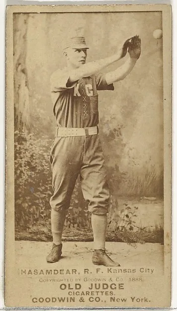 Front of Bill Hassamaer card, 1887 N172 Old Judge, photographic, catalog no. 1680