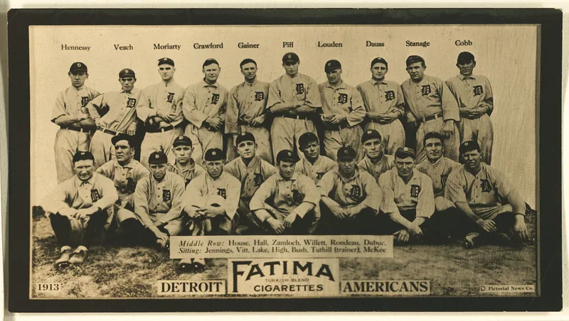 Front of Detroit Tigers card, 1913 T200 Fatima Team, catalog no. 8