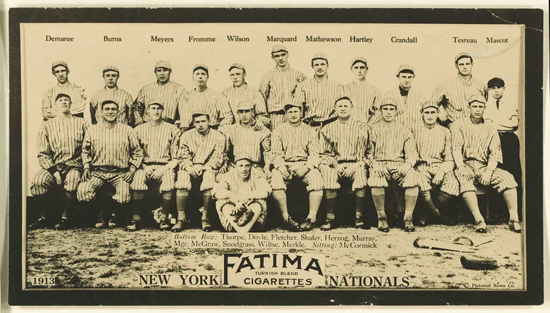 Front of New York Giants card, 1913 T200 Fatima Team, catalog no. 9
