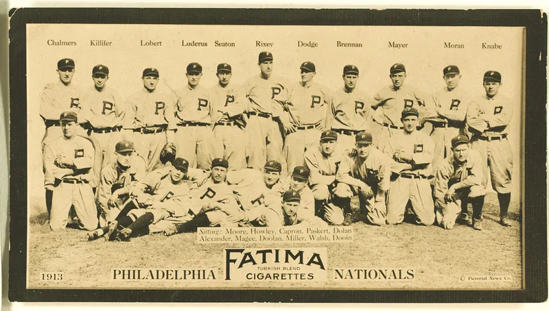 Front of Philadelphia Phillies card, 1913 T200 Fatima Team, catalog no. 12